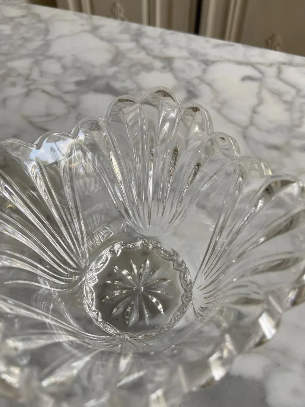 Vintage Clear Glass Tealight Candle Holder Scalloped Fluted Starburst Design